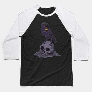 Gothic crow with ankh on skull - Goth Baseball T-Shirt